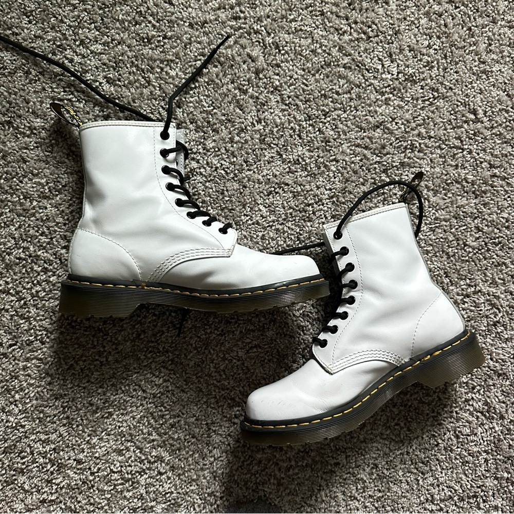 Dr. Martens White Leather Lace-Up Women's Boots